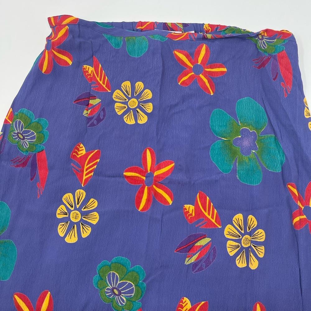 Chicos Design Rayon Midi‎ True Wrap Skirt Size 3 XL Floral Artsy Purple Beach